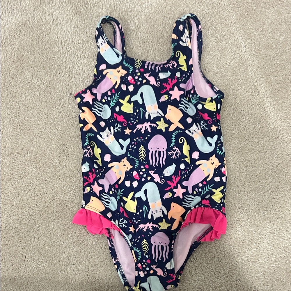 Cat & Jack Navy Kids Swim One Piece with Sea Creatures 4T